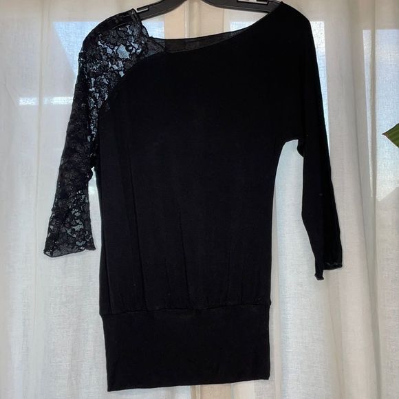 Black Lace Sleeve Top - Picture 1 of 9